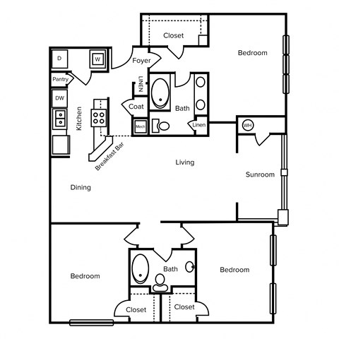 Floor plan for 3 beds, 2 baths, 1512 sqft